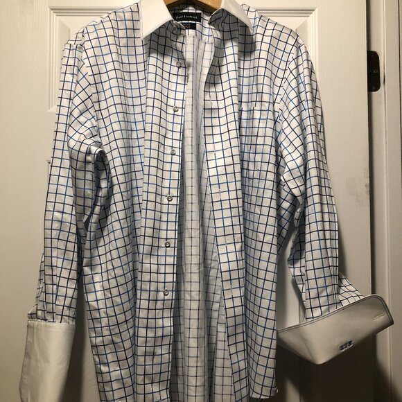 Paul Fredrick men's white 100%cotton dress shirt w/French cuffs size: 16 1/2-32